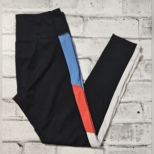 Kyodan Black with Tri-Color Stripe Down the Side Active Wear Leggings